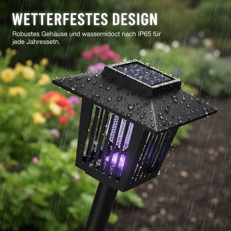 Solarbetriebene Mückenfalle & Gartenleuchte mit Erdspieß