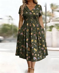 Floral Twist Short Sleeve Dress