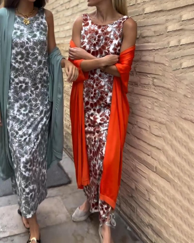 Costume deux pièces élégant à imprimé vintage