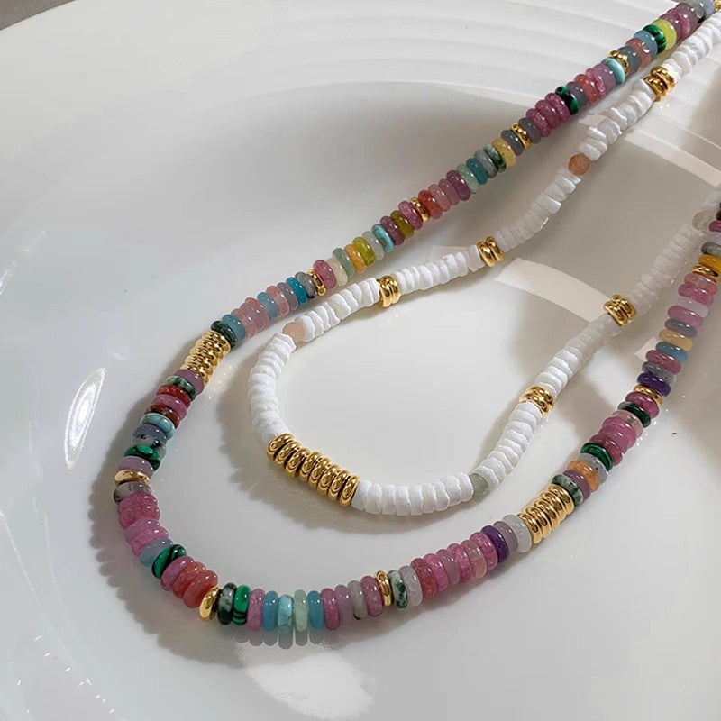 Frisbee Natural Beaded Necklace