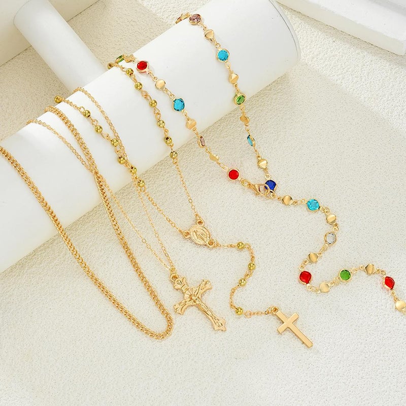 Vintage 4 Piece Set Metal Cross Y-style Long Necklace