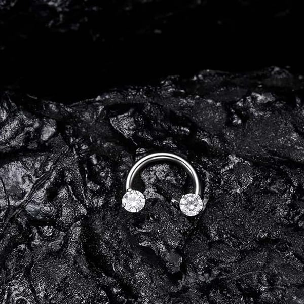 Zirkonia Hestesko Ring med Gjengede Stener for Piercinger