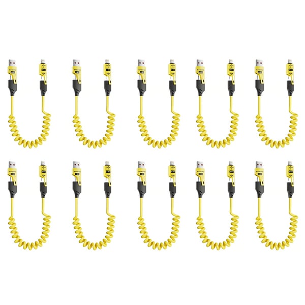 Spring retractable 4 in 1 65w fast charging data cable