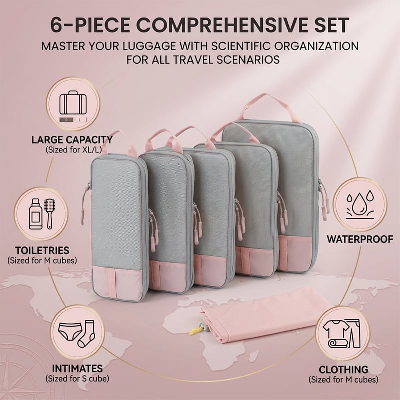 6-Piece Expandable Space-Saving Packing Cubes