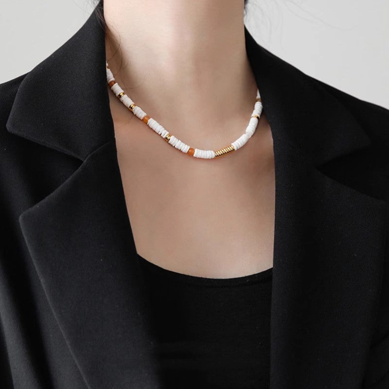 Frisbee Natural Beaded Necklace