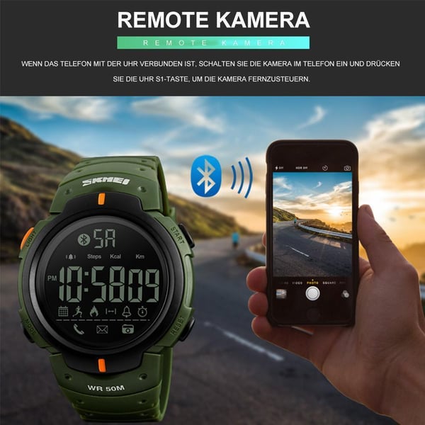 Bluetooth Schrittzähler Digital Smartuhr für Männer