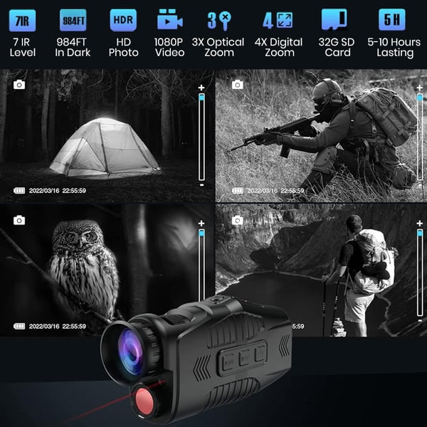 8X Infrared Night Vision Monocular With Digital Crosshairs & Video Recording For Hiking
