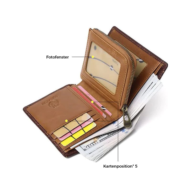 Bifold-Geldbörse aus Leder für Herren mit Anti-Diebstahl-RFID-Blockierung