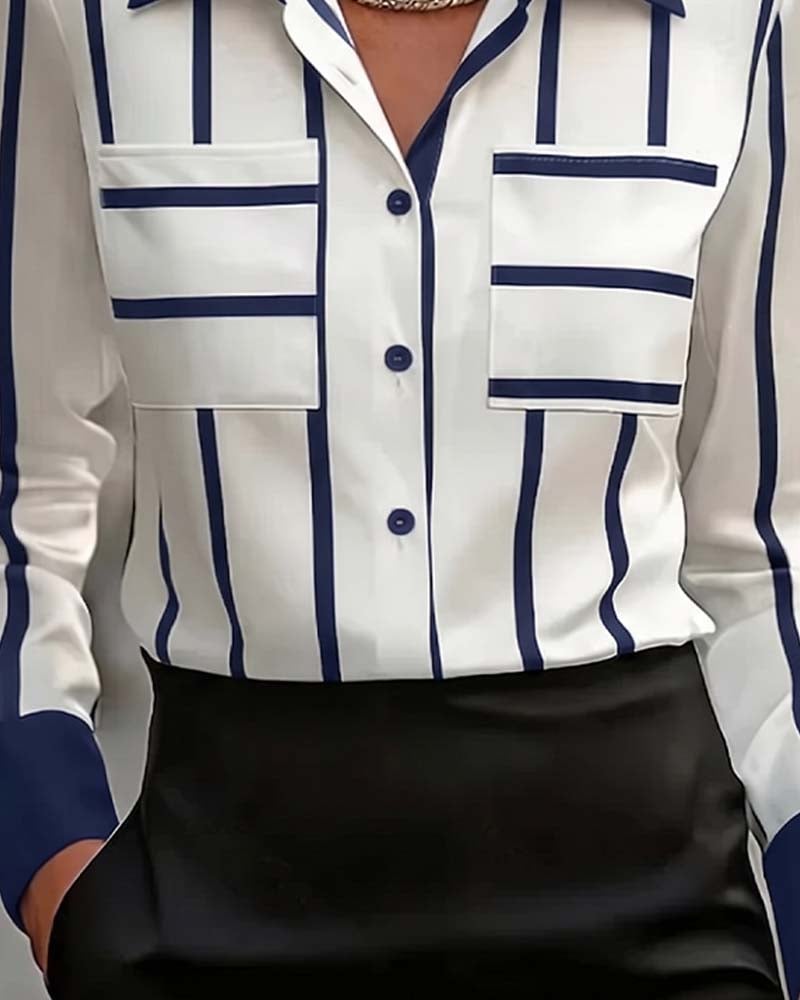 Striped Pocket Satin Casual Shirt