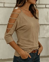Solid Color Elbow-Length Sleeve Off-Shoulder T-Shirt