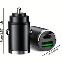 Mini chargeur de voiture rapide avec anneau de traction en métal et double port USB