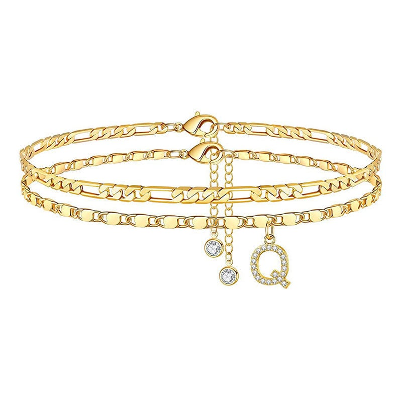 A-Z Letter Layered Ankle Bracelets for Women