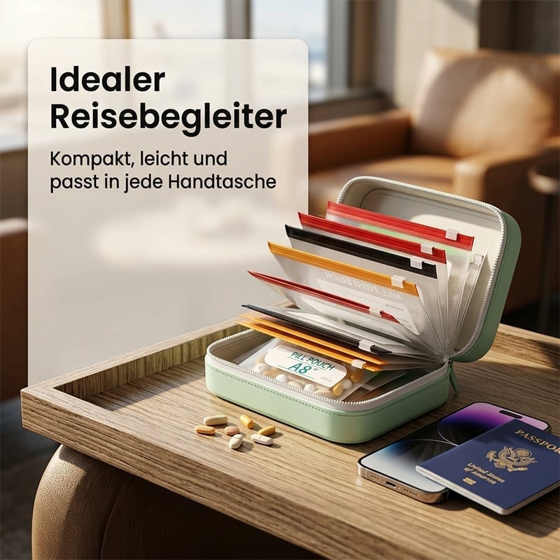 Premium wasserdichtes PU-Reisepillenorganizer-Set