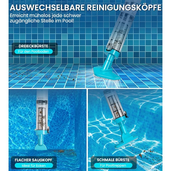 3-in-1 Kabelloser Wiederaufladbarer Poolsauger mit Hochleistungsmotor
