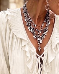 Ruffle Trim Lace-Up Long Sleeve Blouse