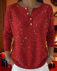 Långärmad Pullover Med Rund Hals Och Knappar