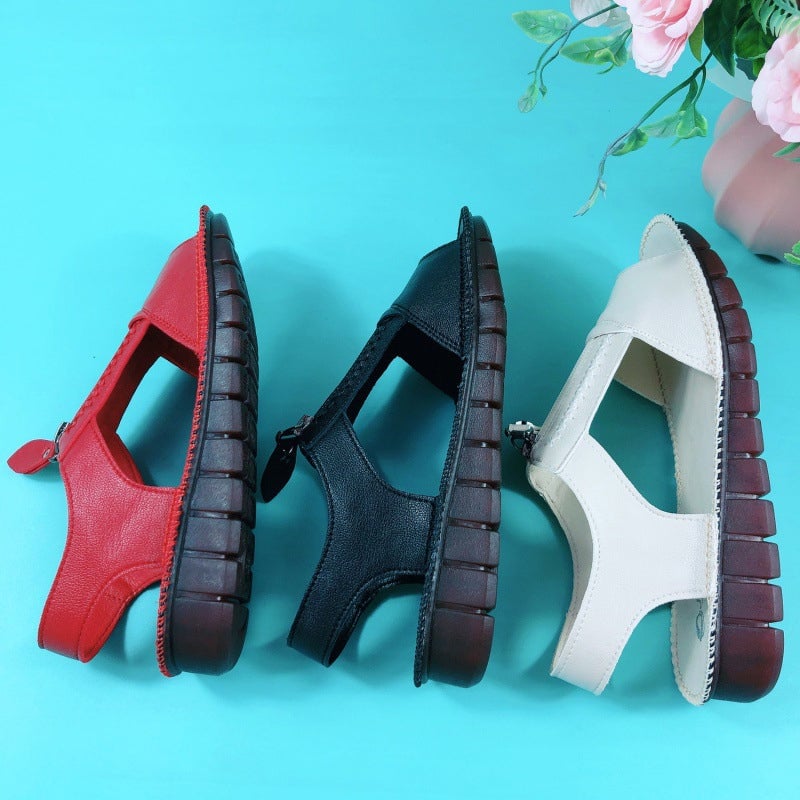 Sandalias Planas Piel Suave Cremallera