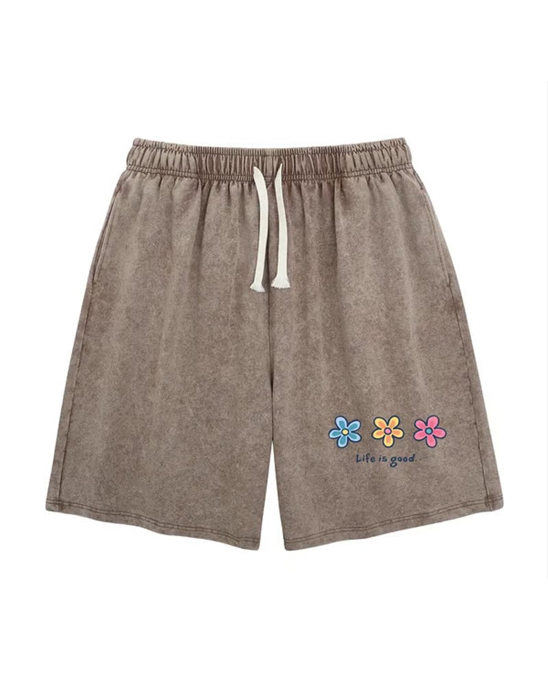 Flower Print Elastic Drawstring Shorts