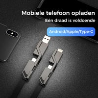 4-in-1 plat gevlochten opladerkoord met klittenband