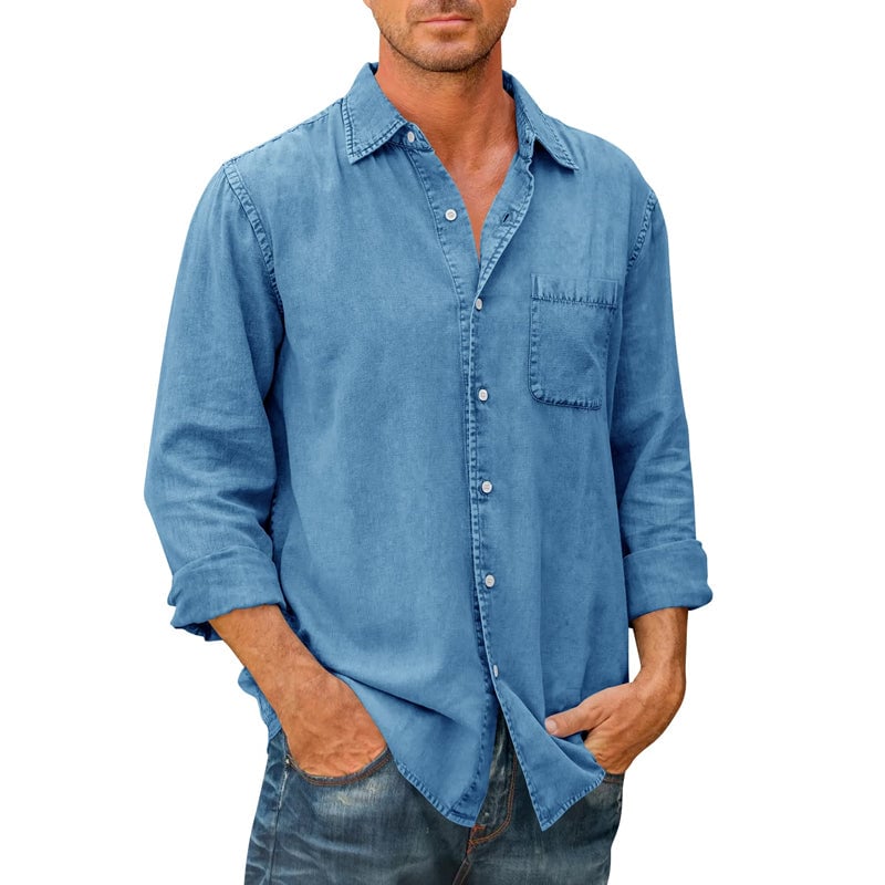 Mens Denim Long Sleeve Button Down Shirt