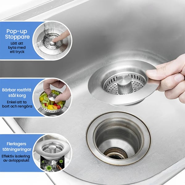 Uppgraderad 3-i-1 Kökshandfat Avloppssil