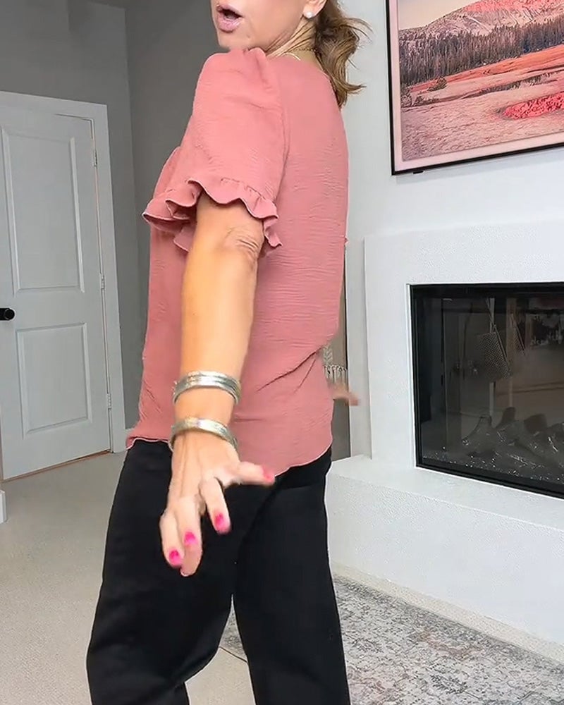Square Neck Ruffle Sleeve Blouse