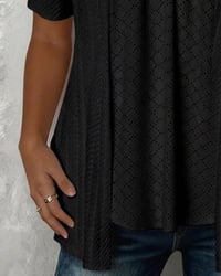 Faux Layered Square Neck Hollow Out Patchwork Blouse