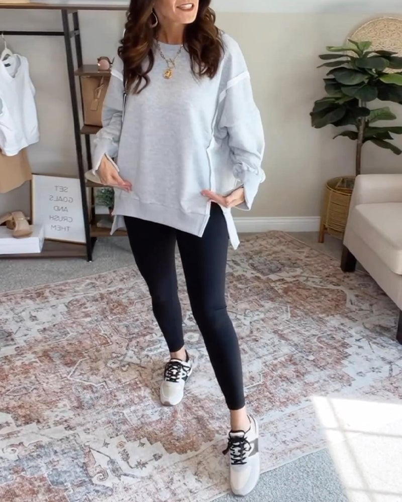 Round neck long sleeve slit stitching sweatshirt