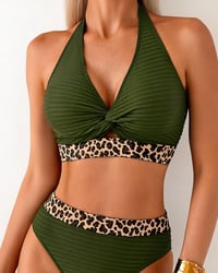 Bikini Ribbet Leopard Fargeblokk