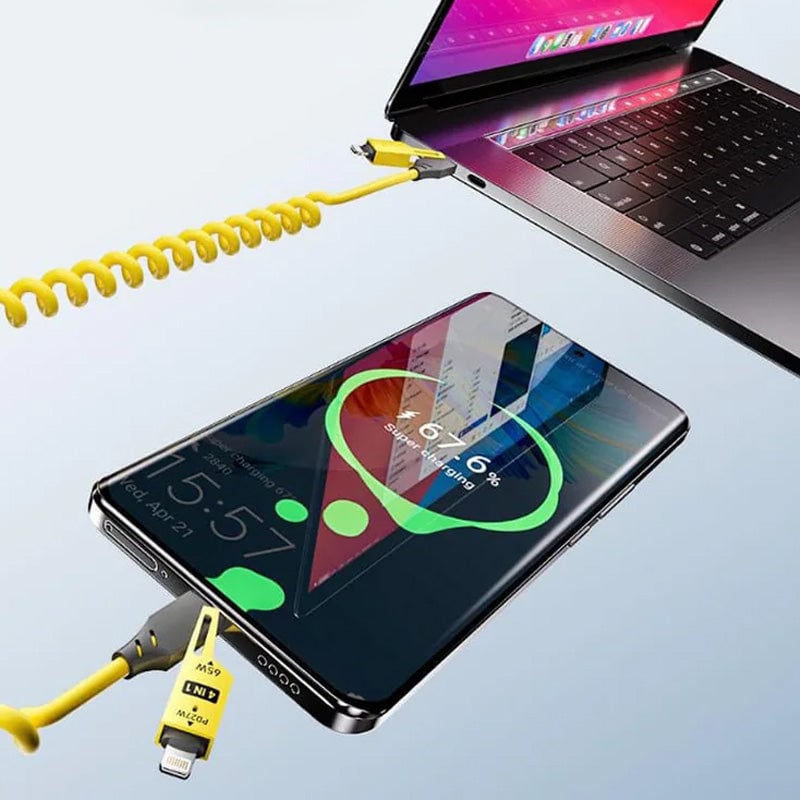 Federziehbares 4-in-1 65W Schnelllade-Datenkabel