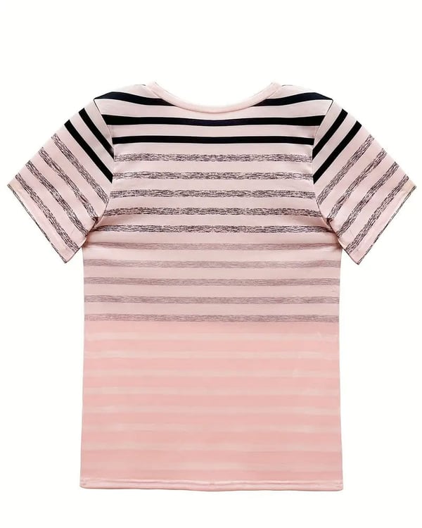 Round Neck Short Sleeve Striped T-Shirt