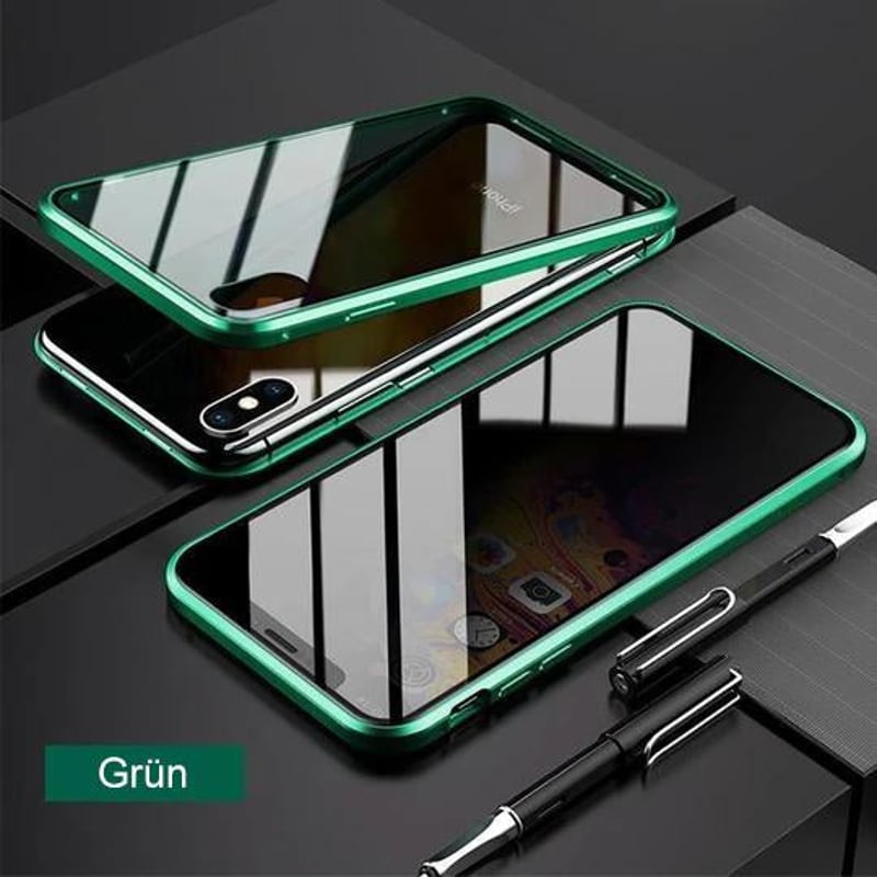 Verbesserte Anti-Peep-Magnet-Telefonhülle aus gehärtetem Glas mit zwei Seiten