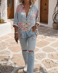Ditsy Print Stand-Collar Shirt