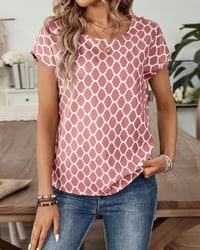 Blouse Ronde Hals Diamantprint Korte Mouwen