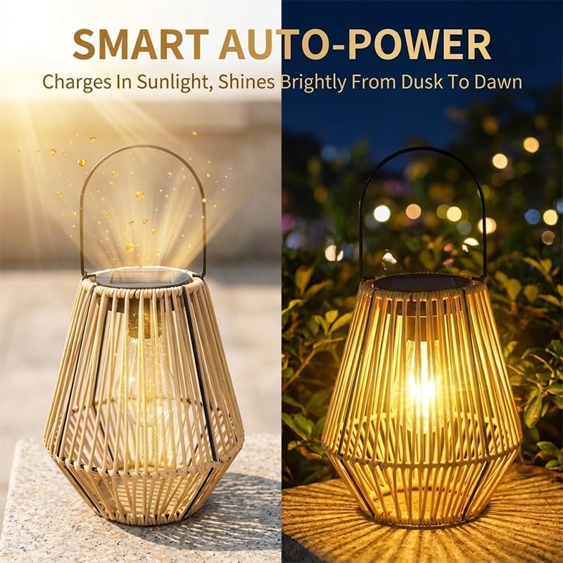 Handwoven Rattan Solar Lantern