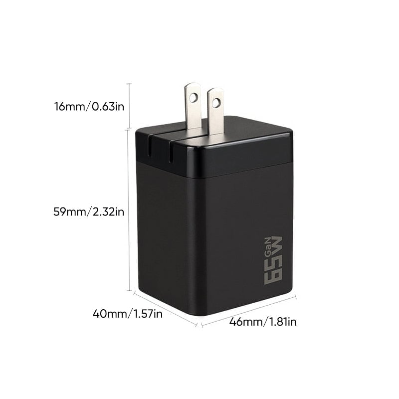 65 W GaN A+C Dual-Port-Schnellladeadapter mit einziehbarem Kabel