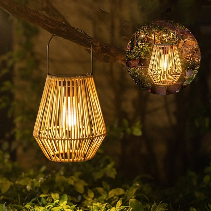 Handwoven Rattan Solar Lantern