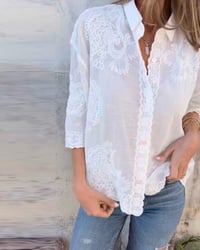 Lapel Button Print Solid Shirt