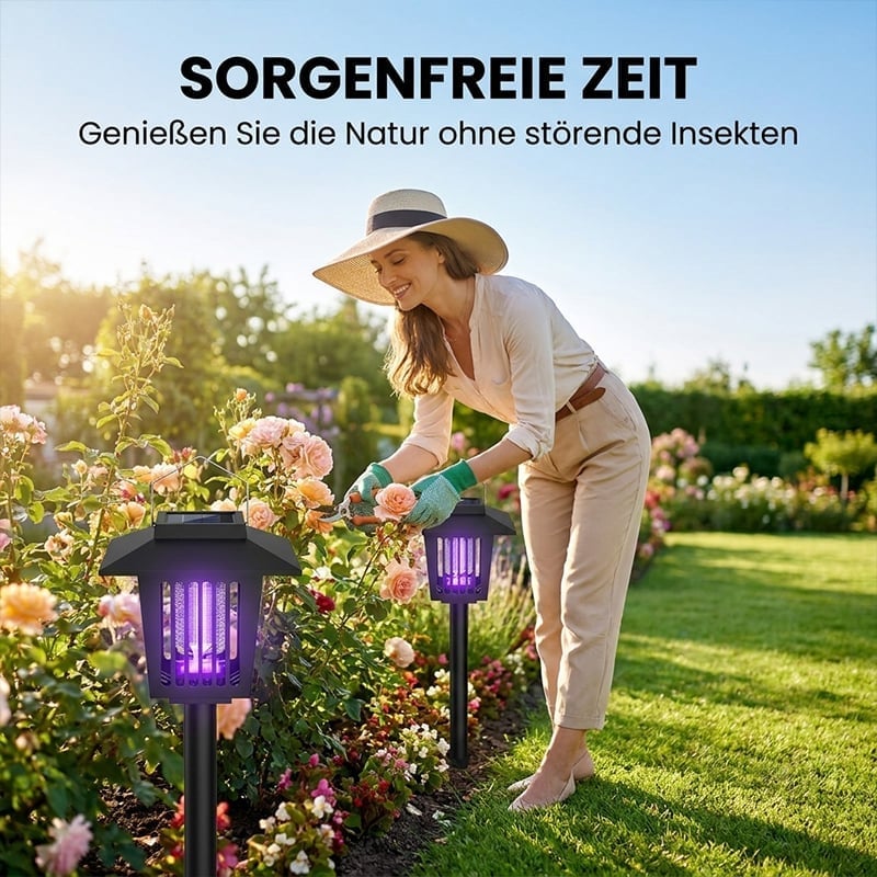 Solarbetriebene Mückenfalle & Gartenleuchte mit Erdspieß