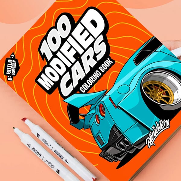 Beginner-Friendly-100 Modified Cars Coloring Book