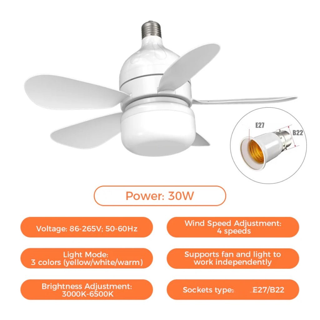 2-in-1 LED Ceiling Fan Light with Remote Control, E27/B22 Base
