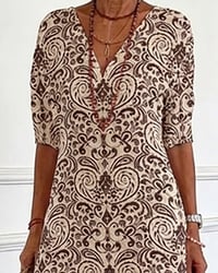 Klänning Vintage Blommönster V-Hals Maxi