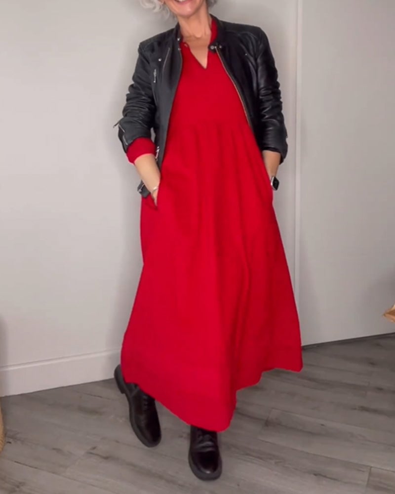 V-hals Elegant kjole med lange ermer