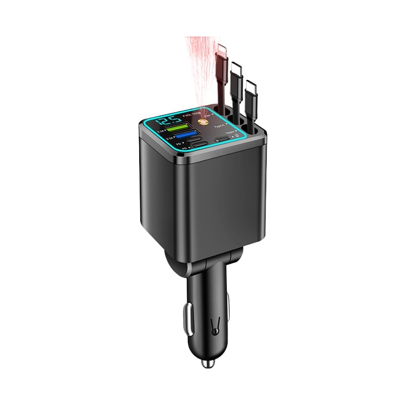 7-in-1 Universal Retractable Car Charger with Intelligent Voltage Display and Starry Sky Light