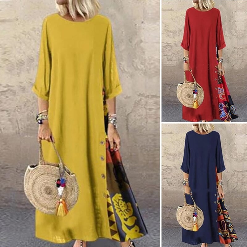 Contrast 3/4 Sleeve Dress