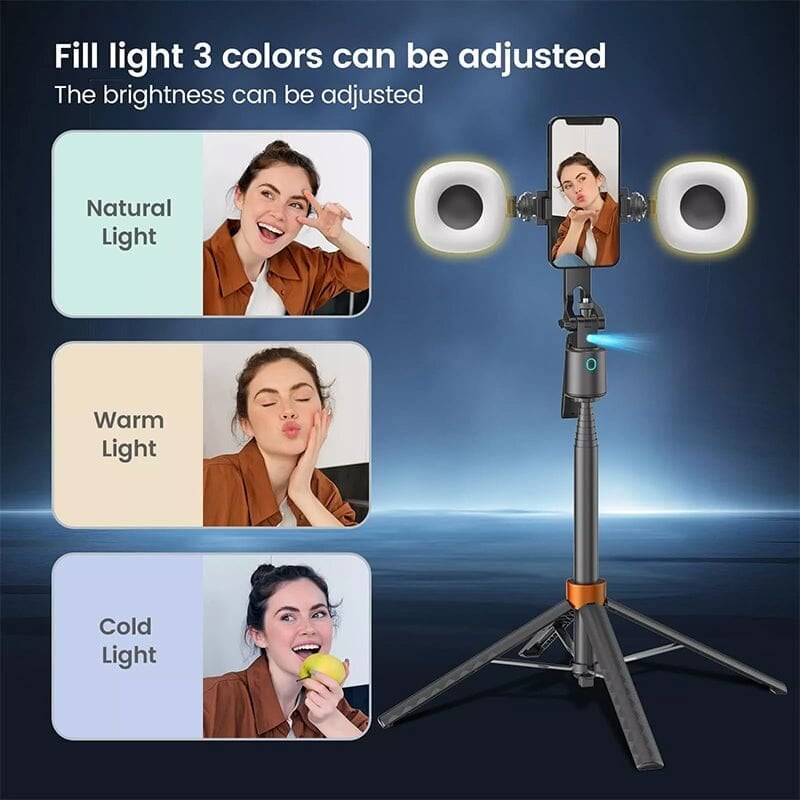 360° Rotatable Selfie Stick Tripod with 2Fill Lights &Auto Face Tracking
