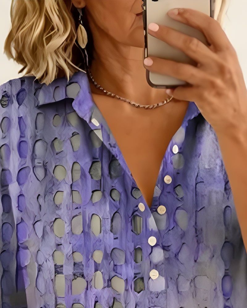 Polka Dot Print Button Half-Placket Blouse
