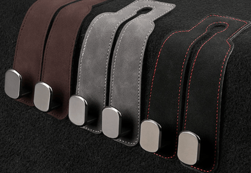 Premium suede leather car seat hooks