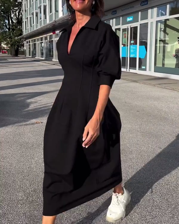 Robe décontractée de couleur unie à revers