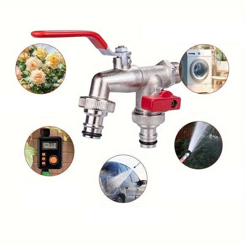 Robinet double sortie en alliage de zinc pour jardinage